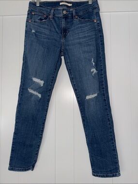 Levi's Boyfriend Jeans in Dark Blue with Distressed Knees